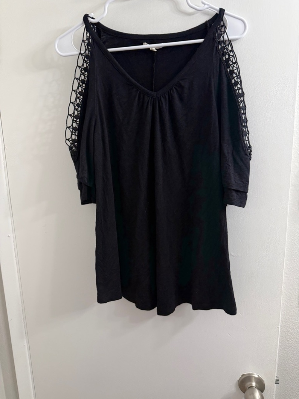 Maurices Black Cold-Shoulder Dress with Crochet Sleeve Detail